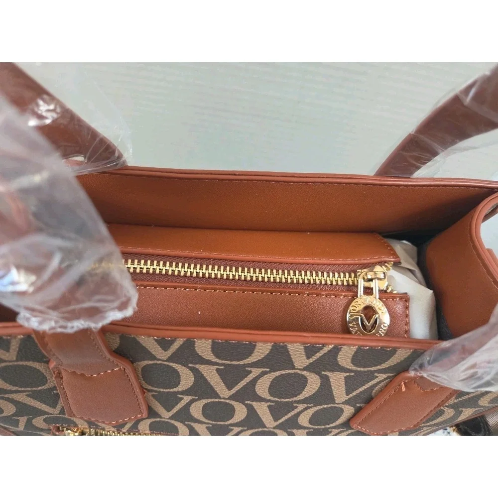 Valentino Orlandi Brown VO Monogram Vegan Satchel Top Handle Zip Strap Italy NWT